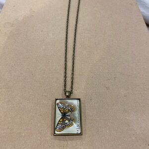 Butterfly Pendant Necklace in Gold and Cream